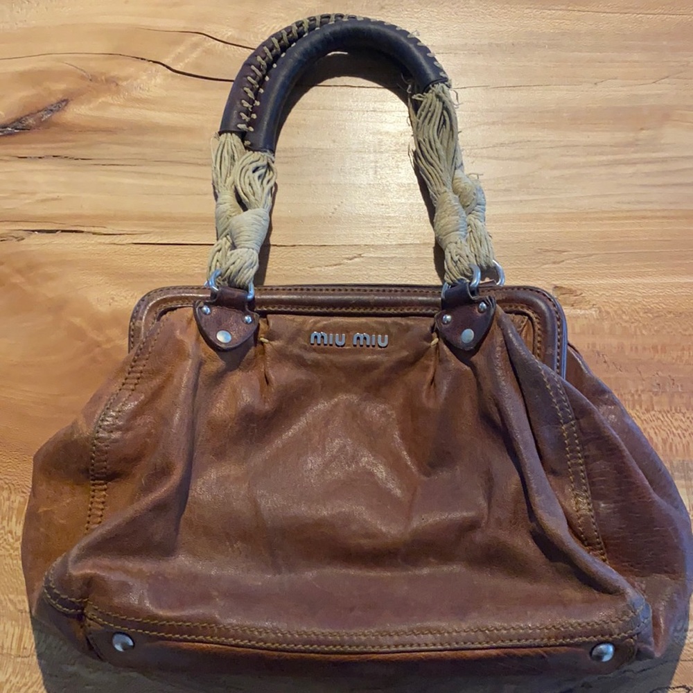 VINTAGE Miu Miu hand bag brown leather boho